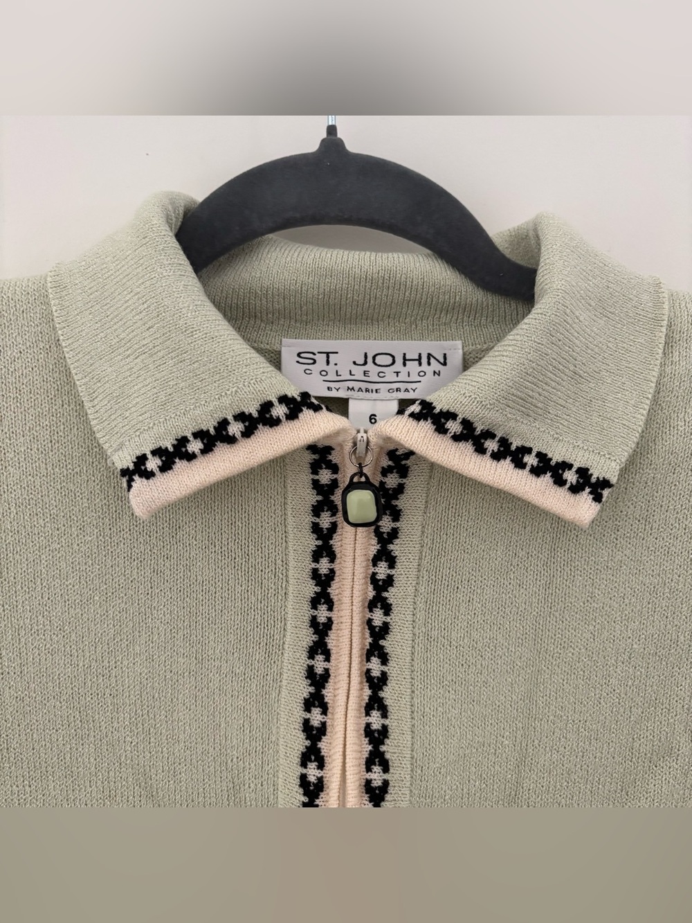 St. John Collection by Marie Gray Green Zip Knit Sweater Long Sleeve Vintage - Picture 12 of 14